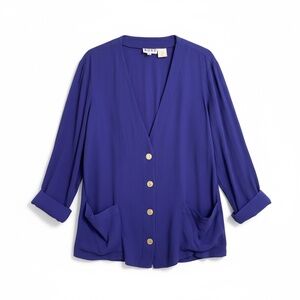 4/$20 Russ Blue Button-Front Blazer Top Size 14 Long Sleeve V-Neck Tunic